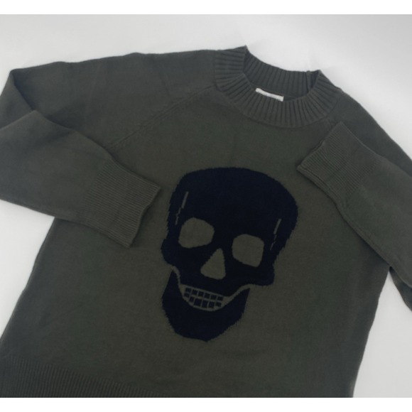 SWEET ROMEO  Skull Graphic Pullover Sweater Long Sleeve Military Green Womens LG - Picture 2 of 8